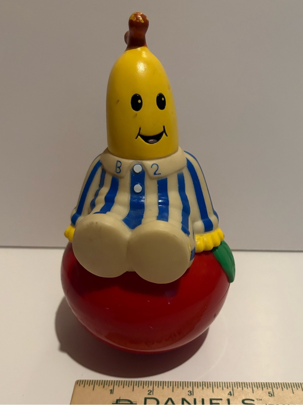 Vintage 1990s Bananas in Pyjamas B2 Roly Poly Apple Chime Wobble Toy TOMY